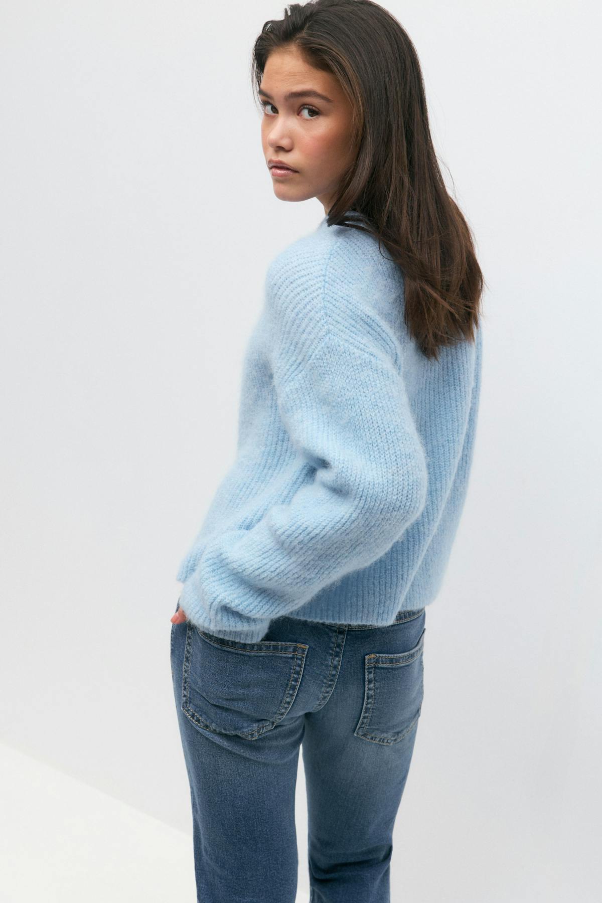Y bow cardigan - Lt grey melange
