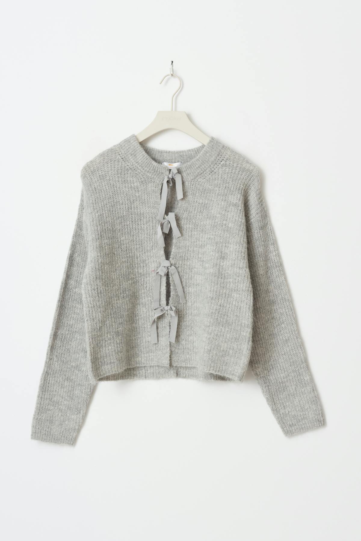 Y bow cardigan - Lt grey melange