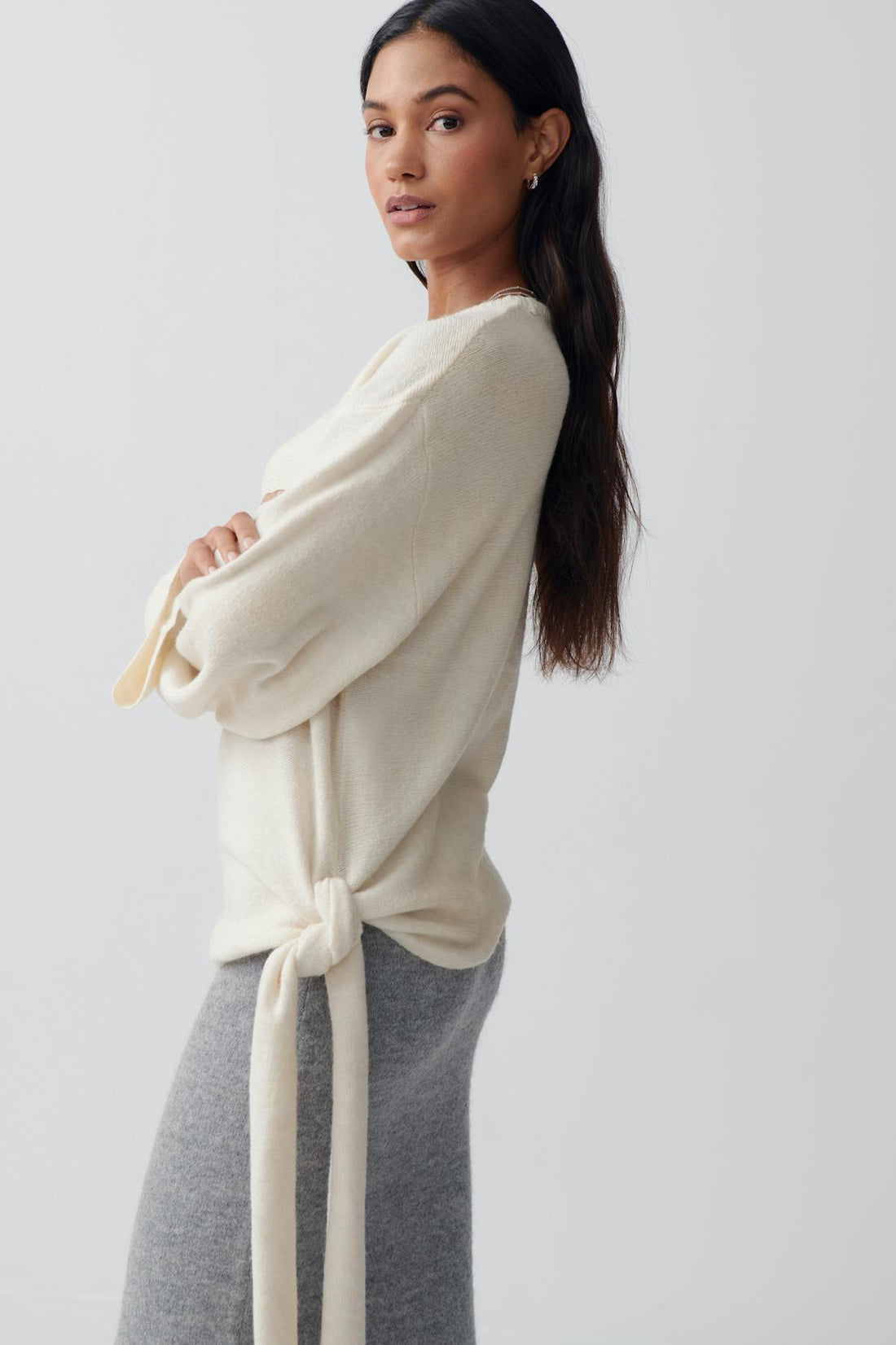 Knitted tie sweater - Warm white