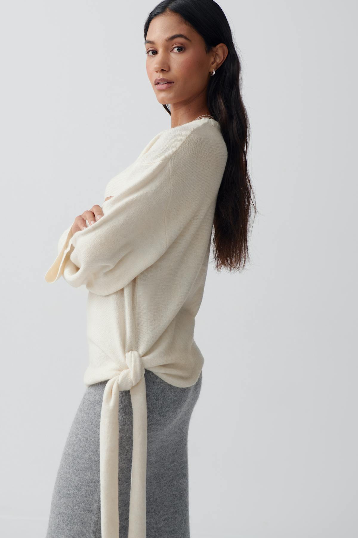 Knitted tie sweater - Warm white