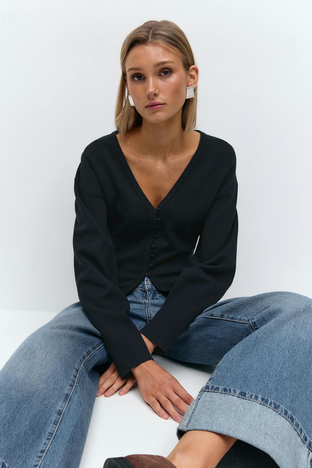 Shaped knitted cardigan - Beige melange