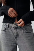 Knitted zip collar cardigan - Noir