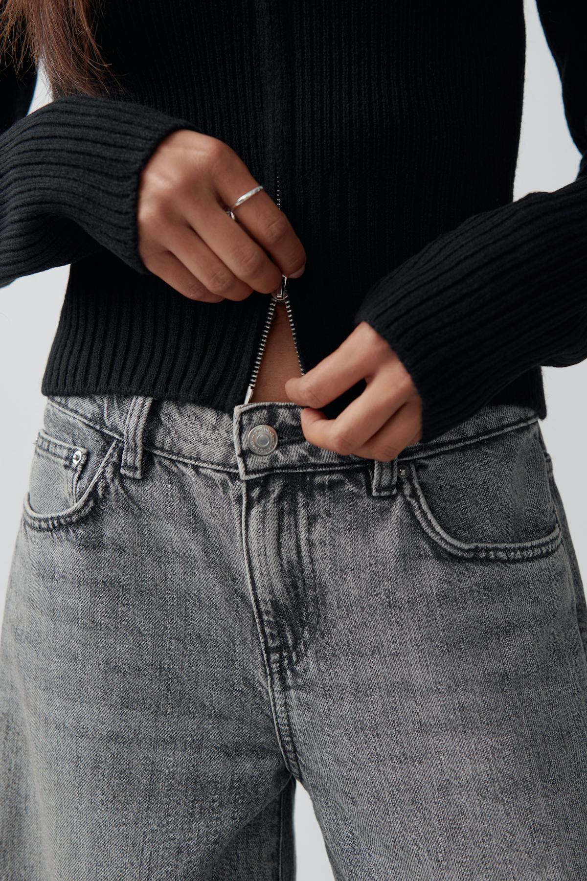 Knitted zip collar cardigan - Noir