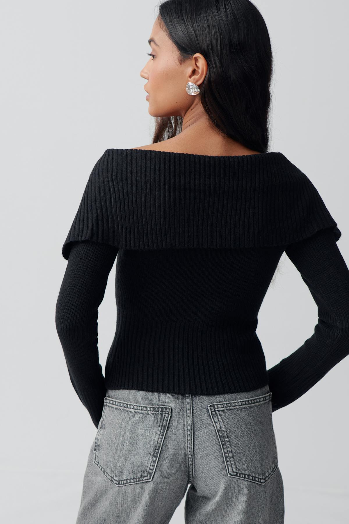 Knitted zip collar cardigan - Noir