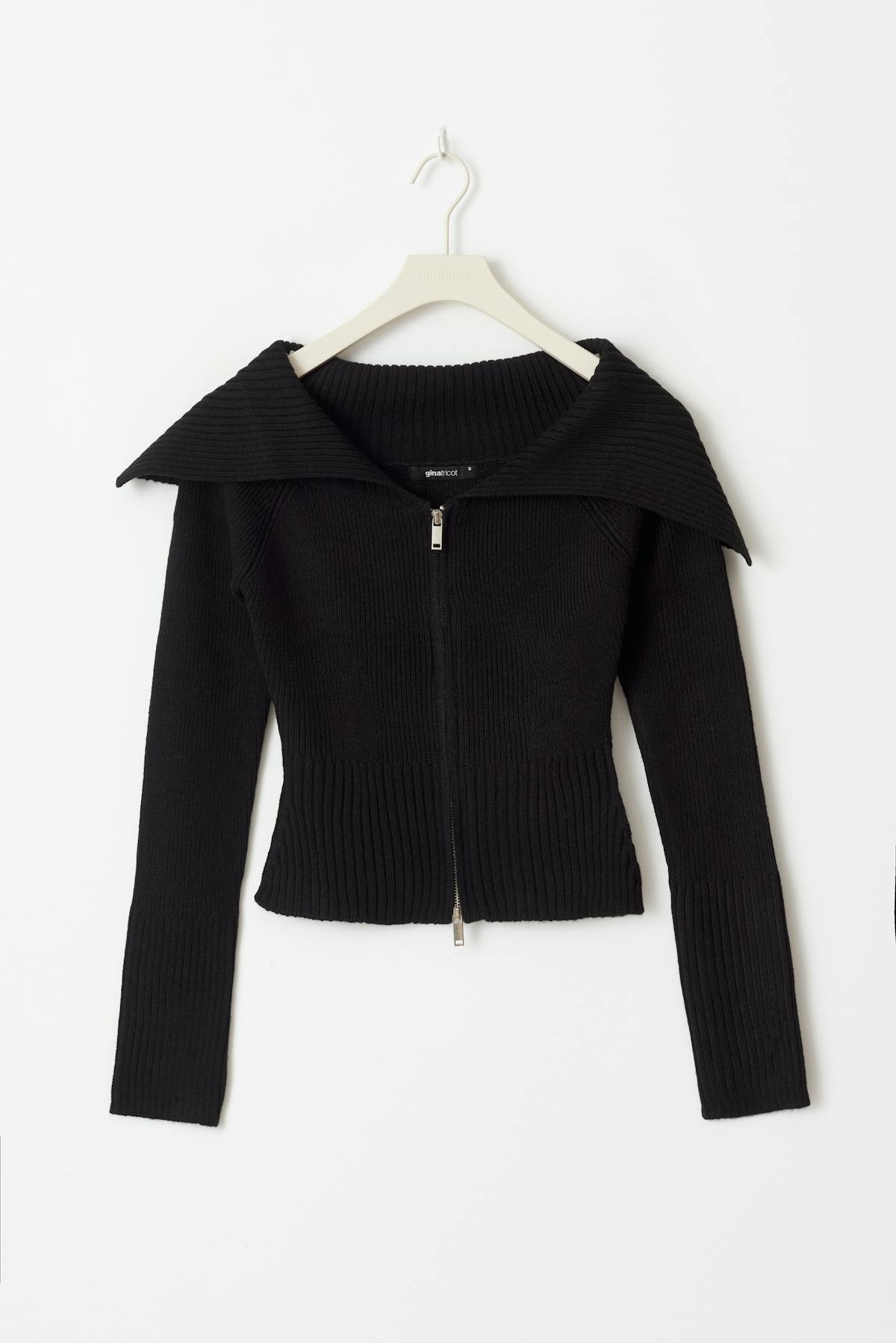 Knitted zip collar cardigan - Noir