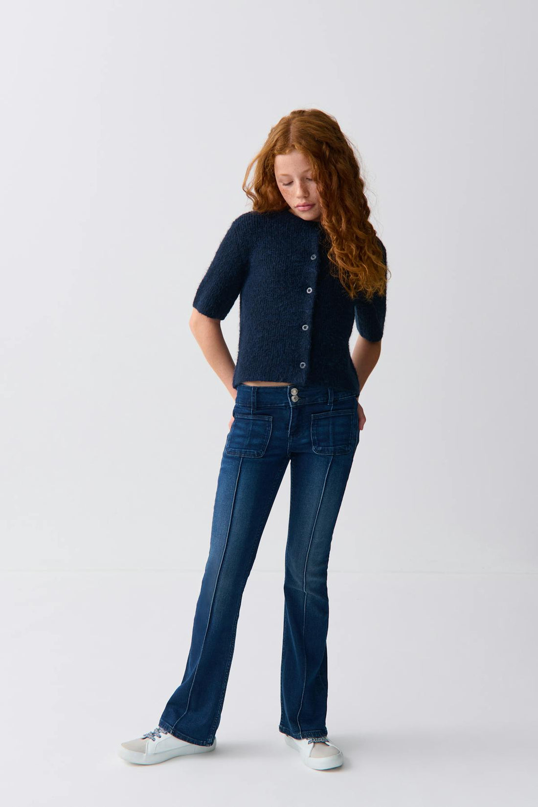 Y short sleeve cardigan - Bleu marine