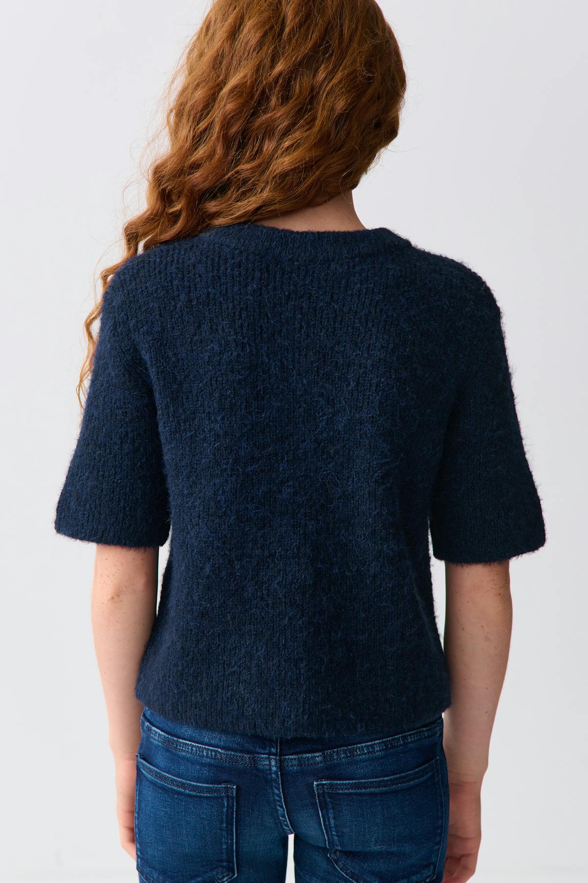 Y short sleeve cardigan - Bleu marine