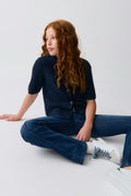 Y short sleeve cardigan - Bleu marine