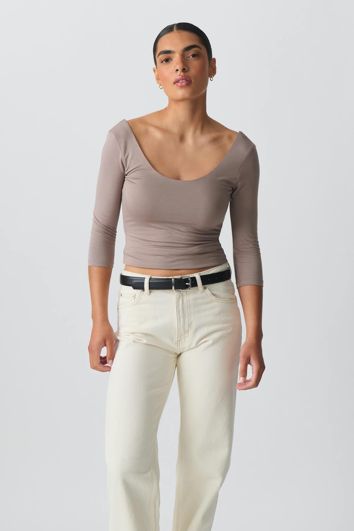 Soft touch scoop neck top - Noir