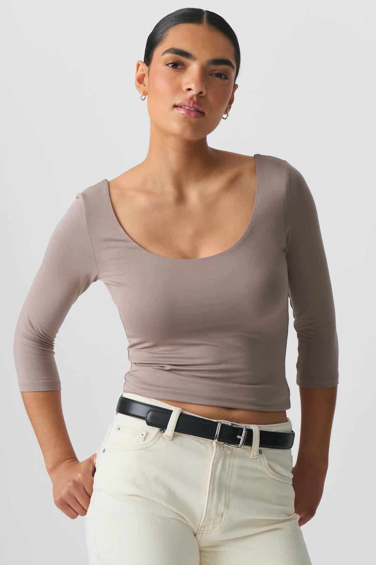 Soft touch scoop neck top - Noir
