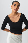 Soft touch scoop neck top - Tofu