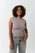 Soft touch funnel neck top - Noir