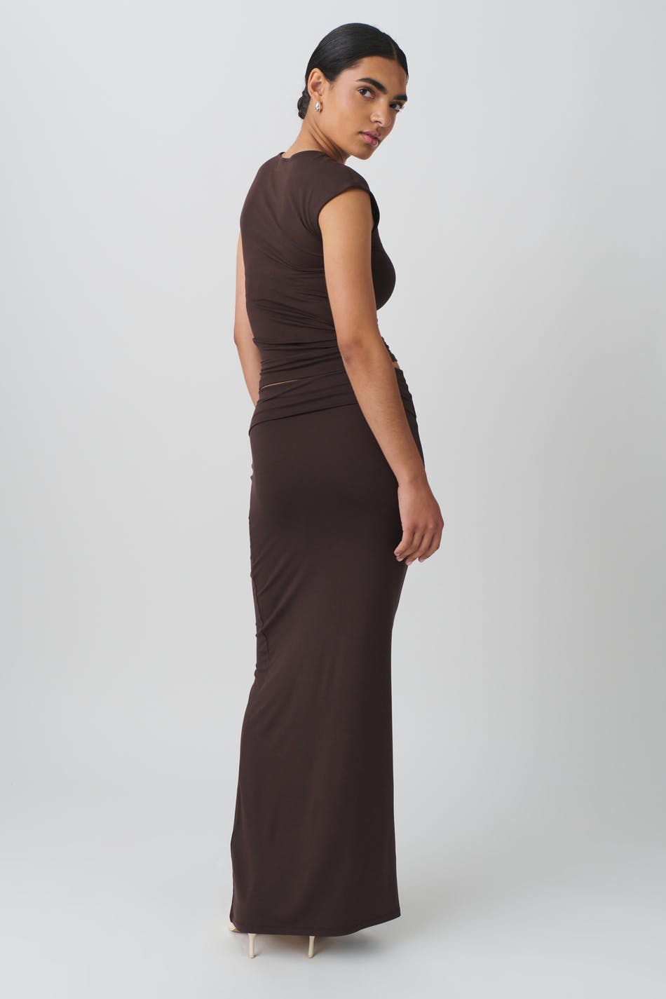 soft touch folded maxi skirt - Noir