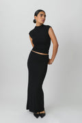 soft touch folded maxi skirt - Noir