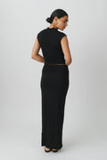 soft touch folded maxi skirt - Noir