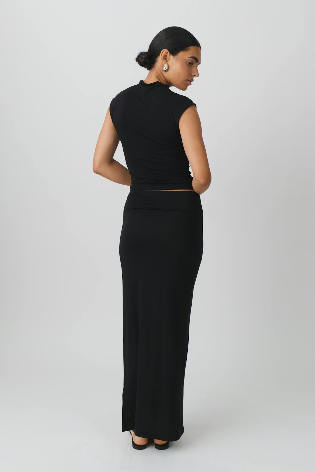 soft touch folded maxi skirt - Noir
