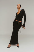 soft touch folded maxi skirt - Noir