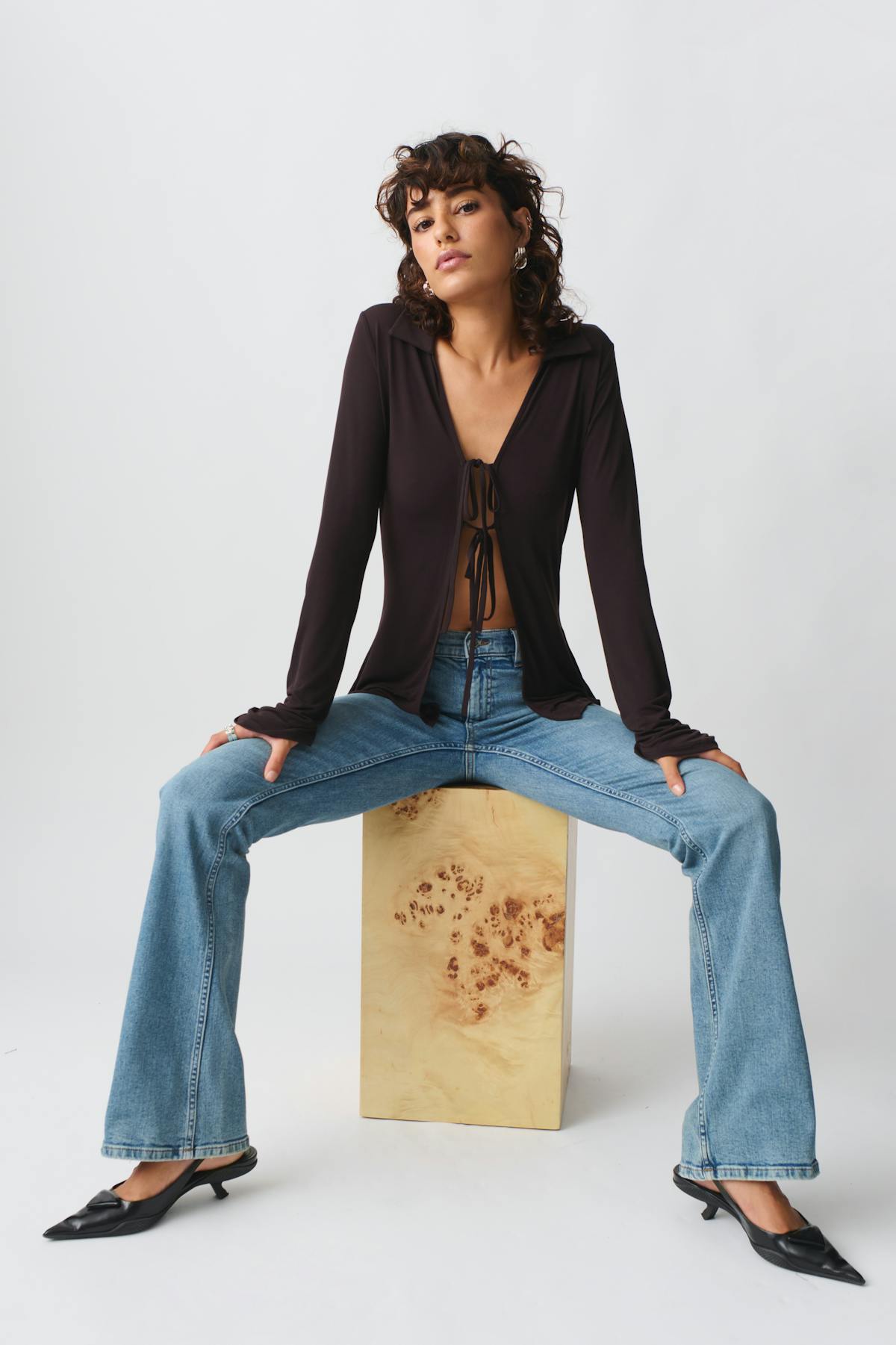 Tie front jersey shirt - Marron
