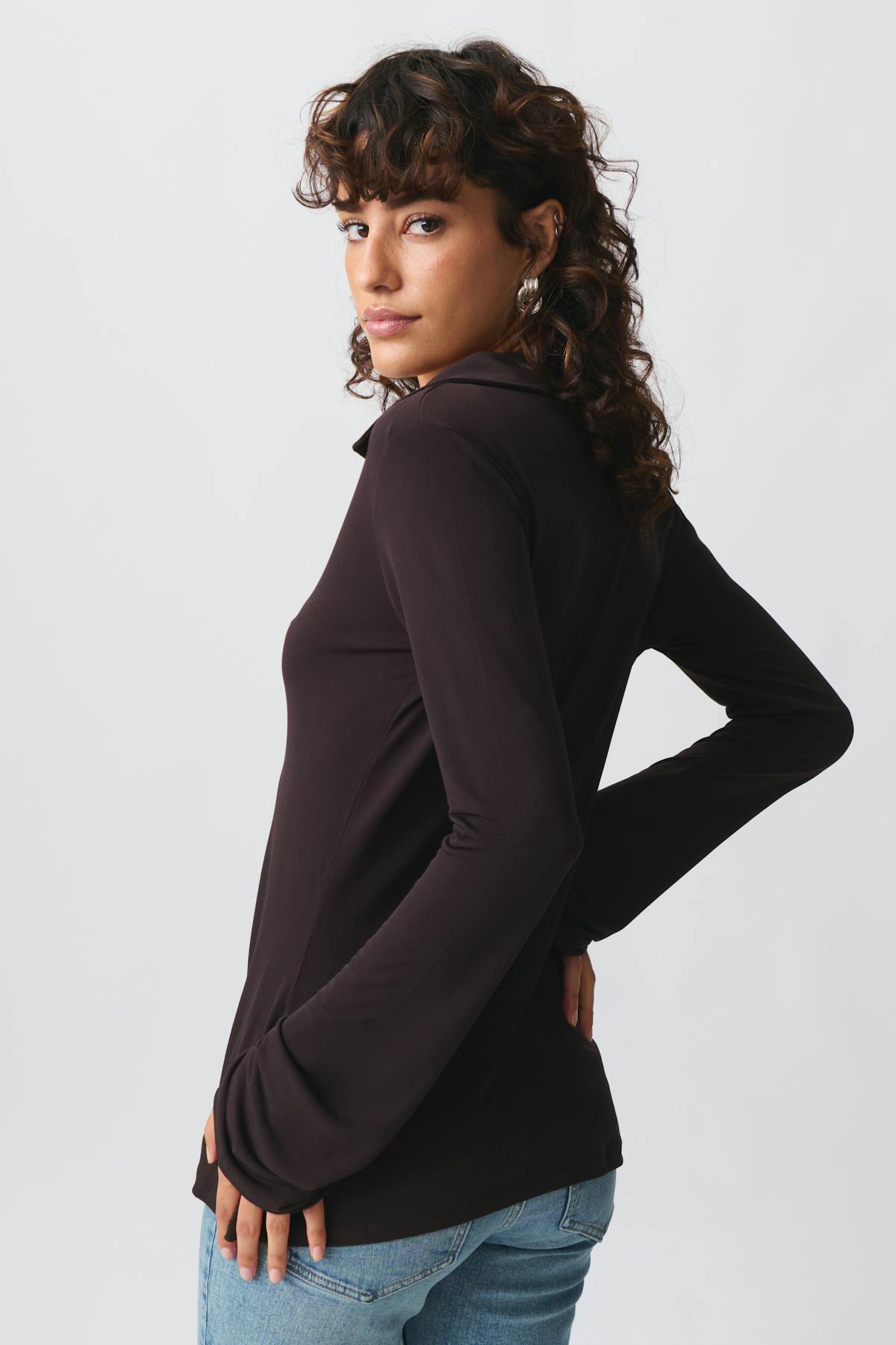 Tie front jersey shirt - Marron