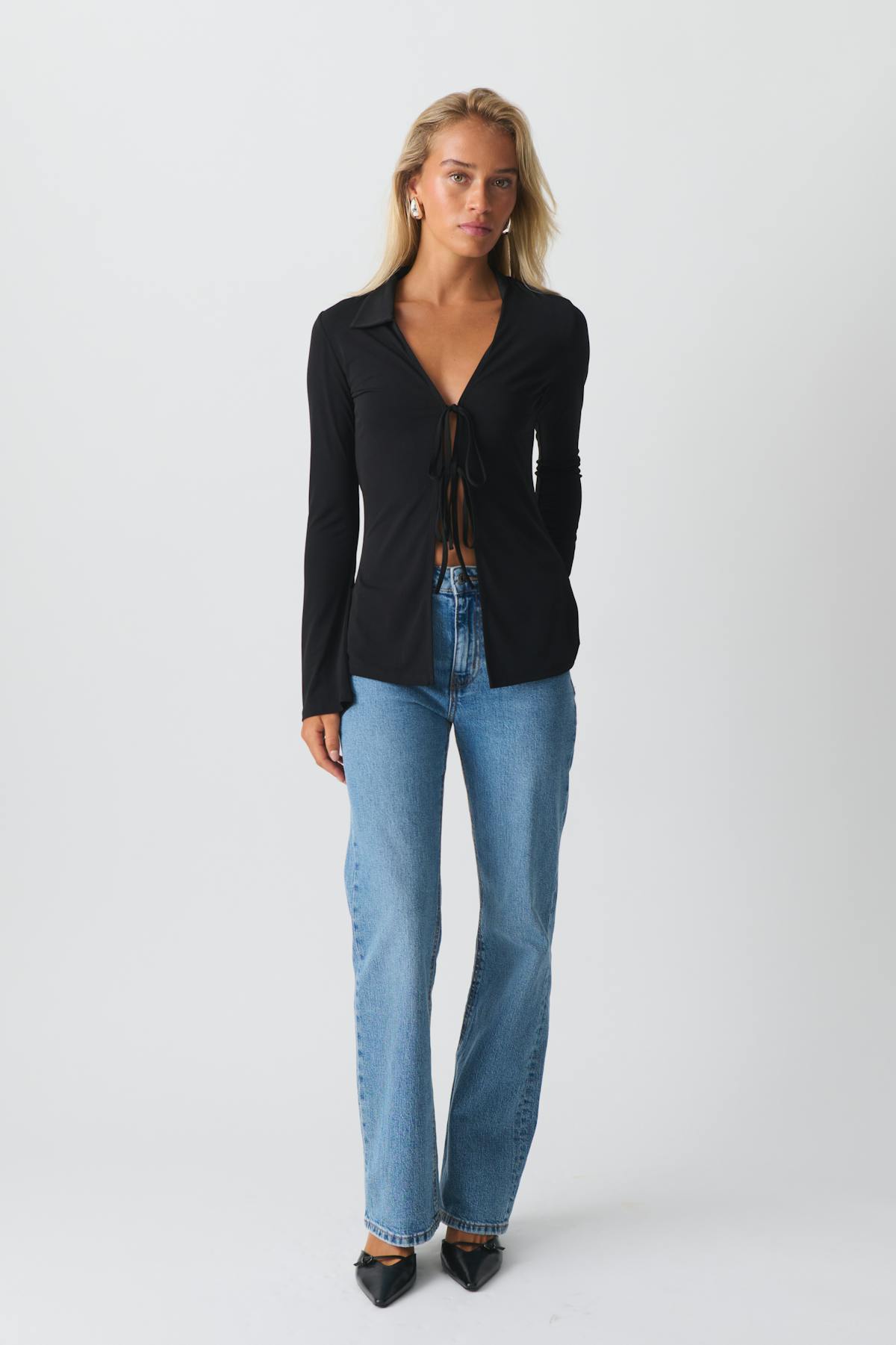 Tie front jersey shirt - Marron