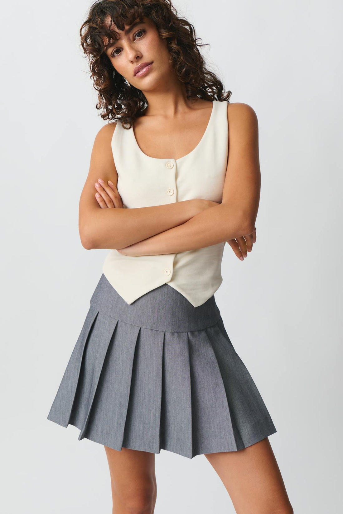 Pleated mini skirt - Lt grey melange