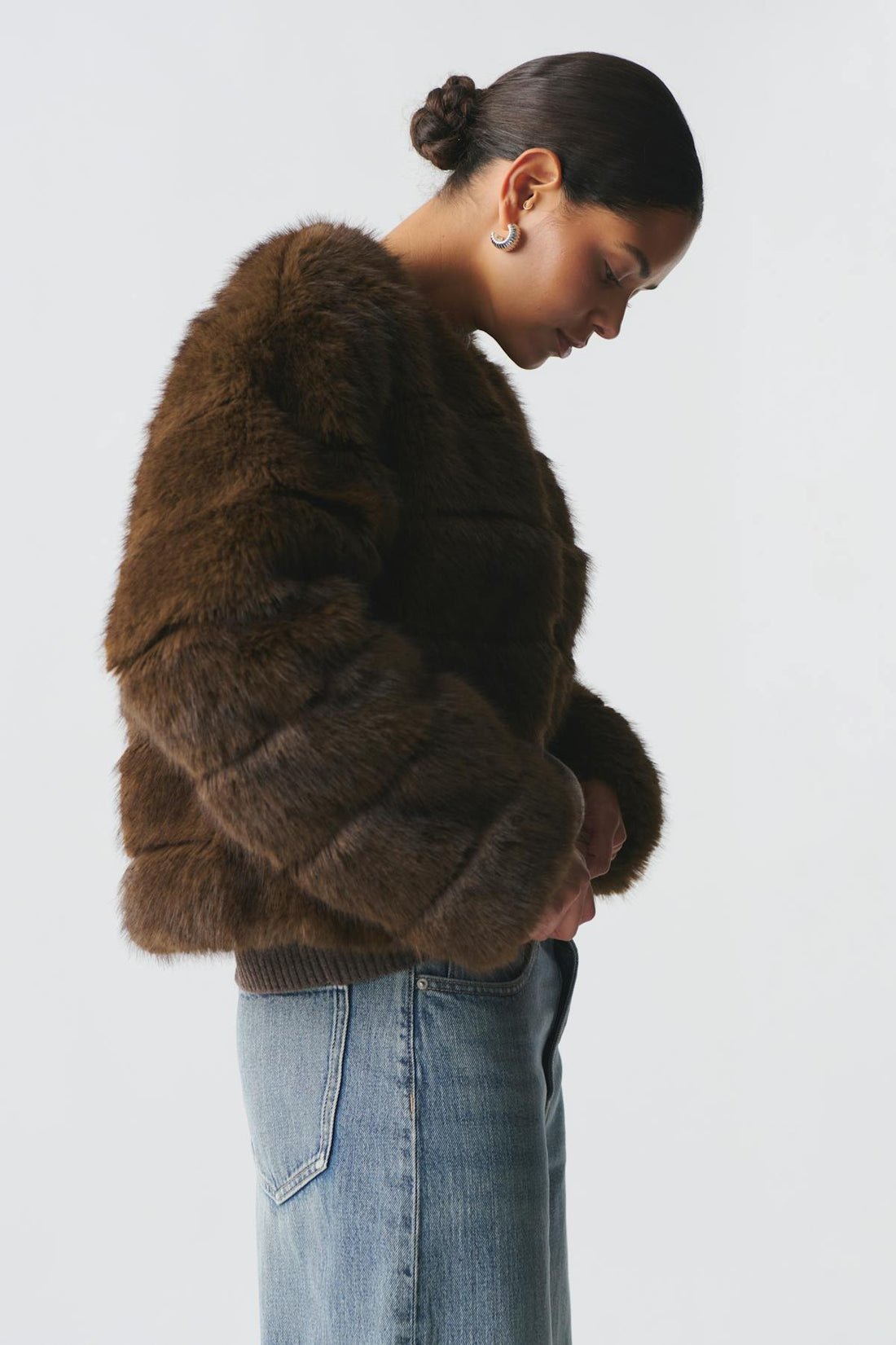 Faux fur short jacket - Marron