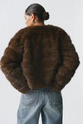 Faux fur short jacket - Marron