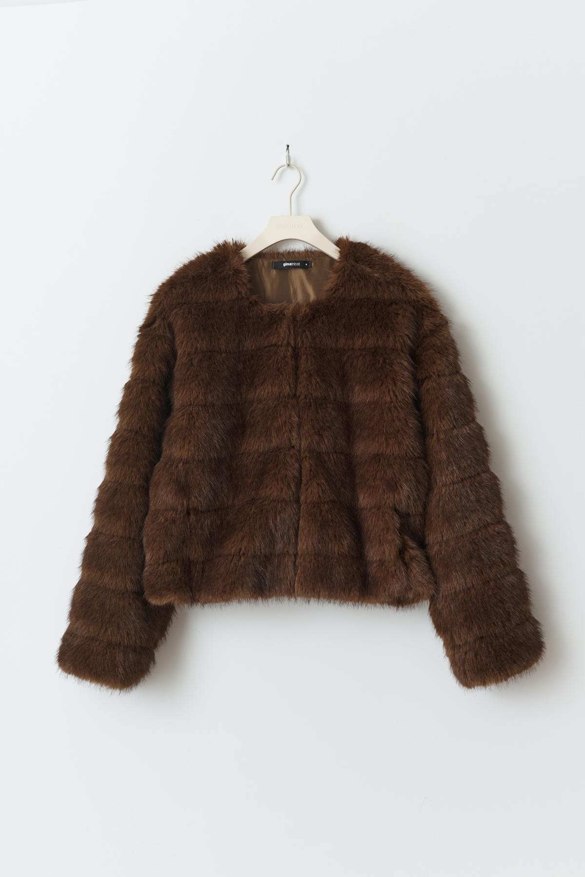 Faux fur short jacket - Marron