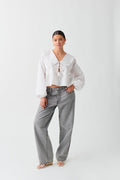 Tie collar blouse - Blanc