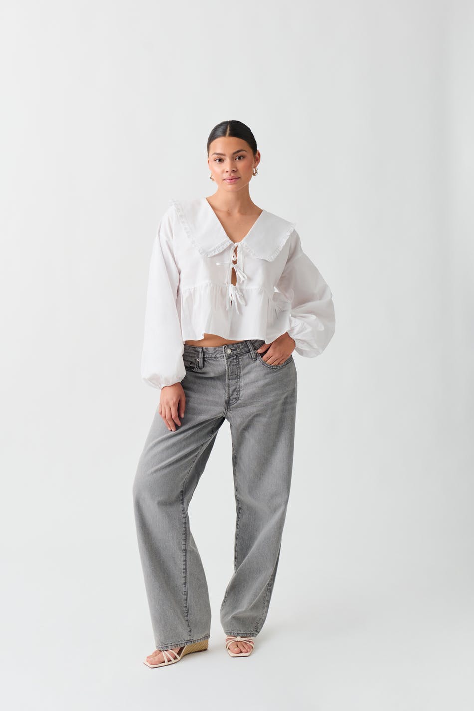 Tie collar blouse - Blanc