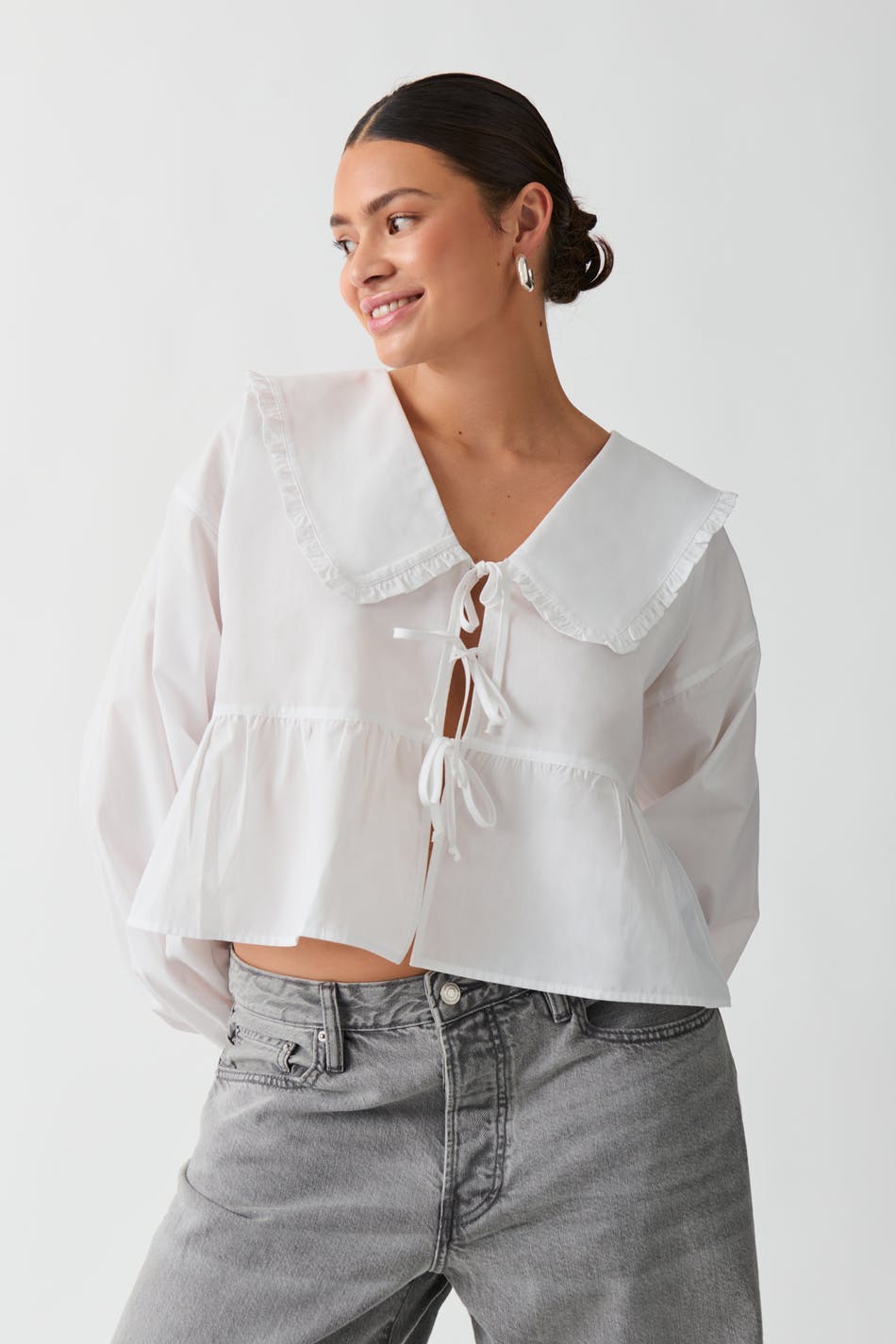 Tie collar blouse - Blanc