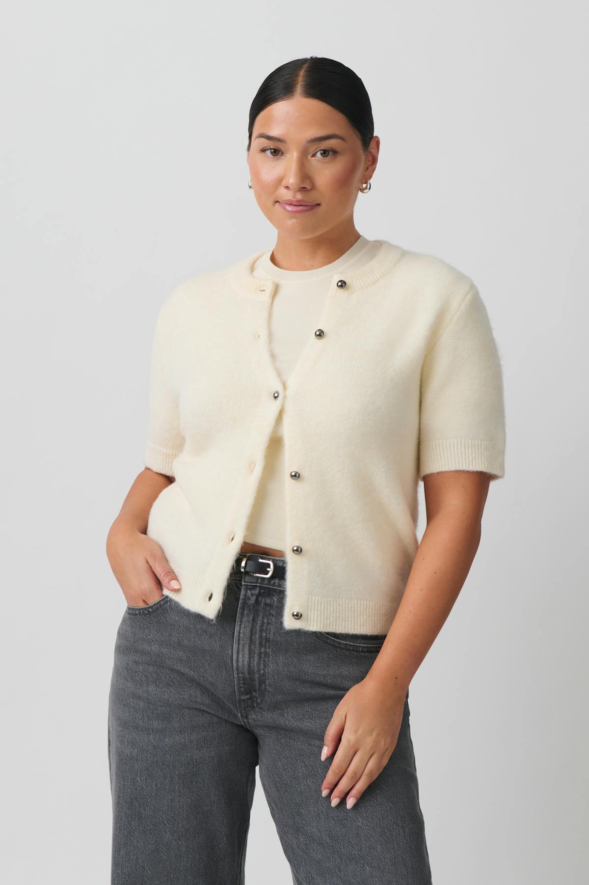 Knitted cardigan - Brown melange