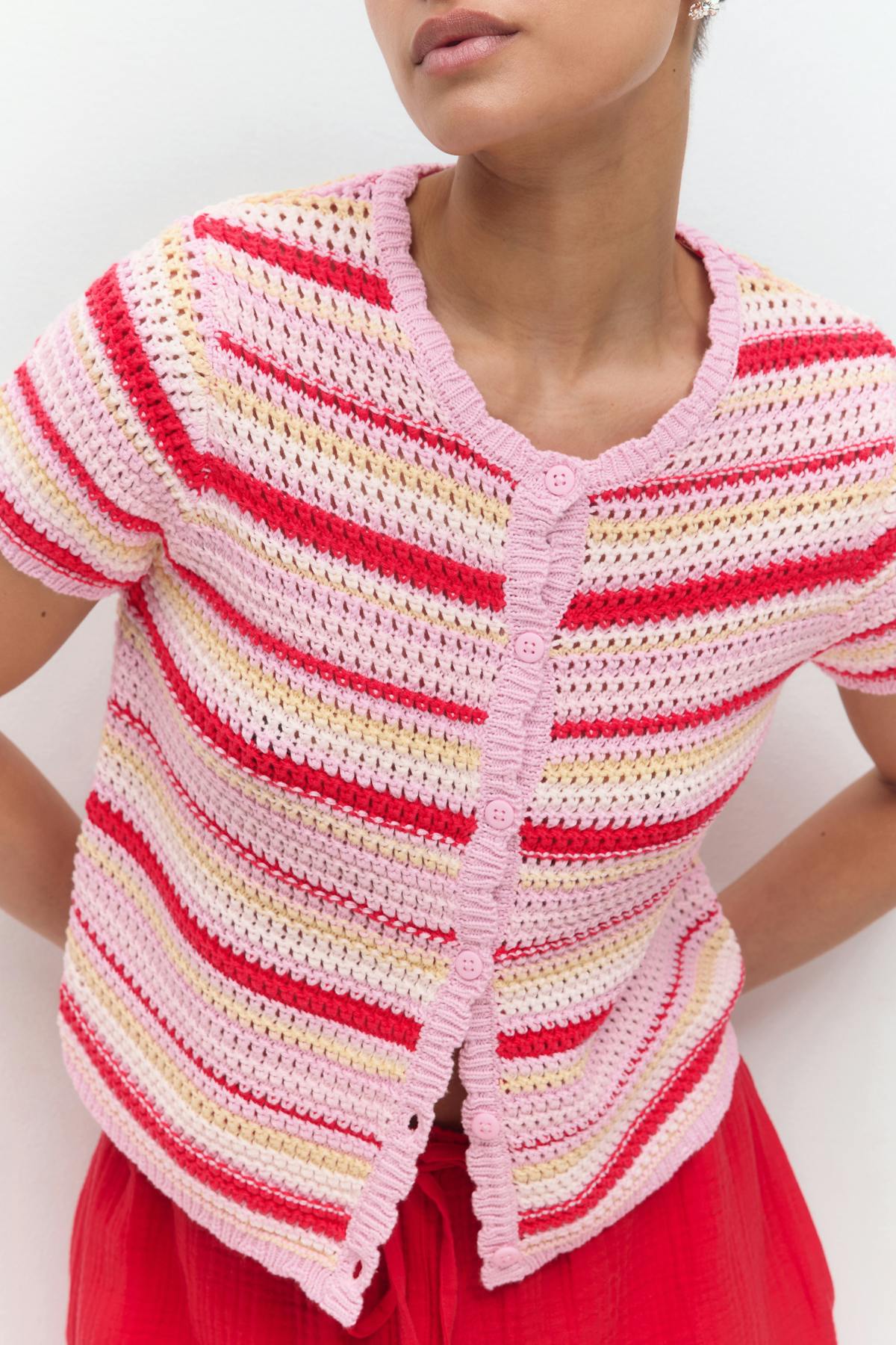 Knitted crochet cardigan - Crème