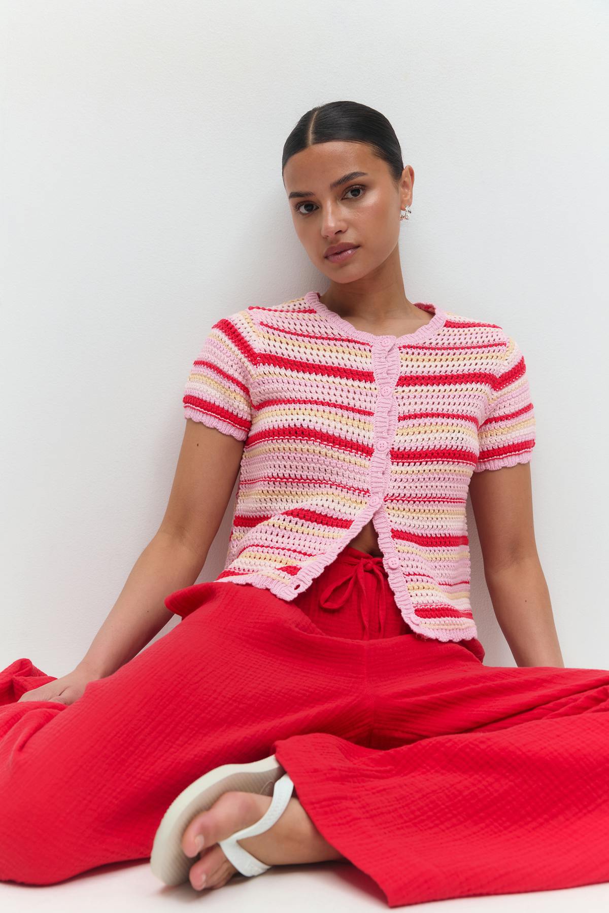 Knitted crochet cardigan - Crème