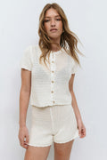 Knitted crochet cardigan - Bright white