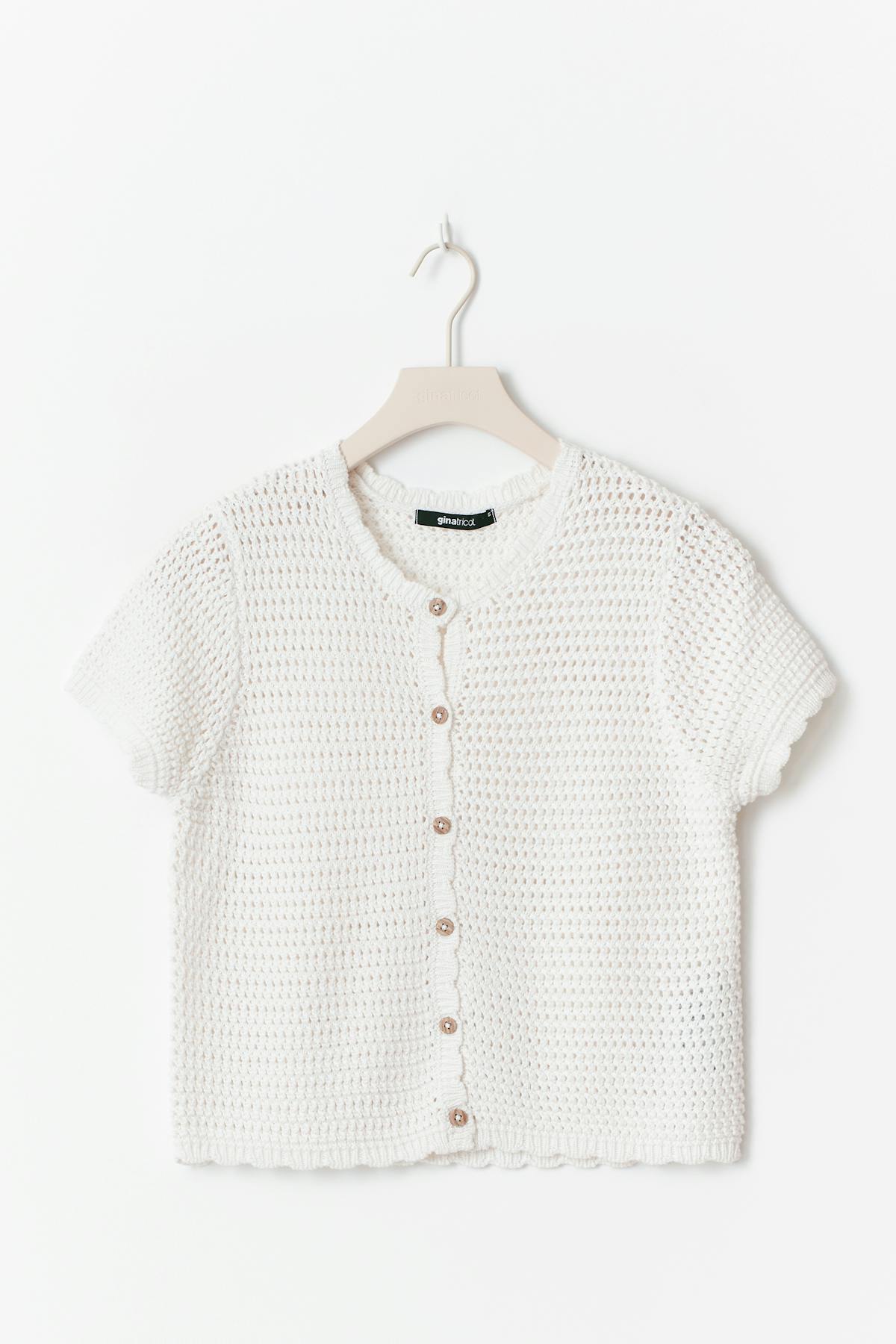 Knitted crochet cardigan - Bright white