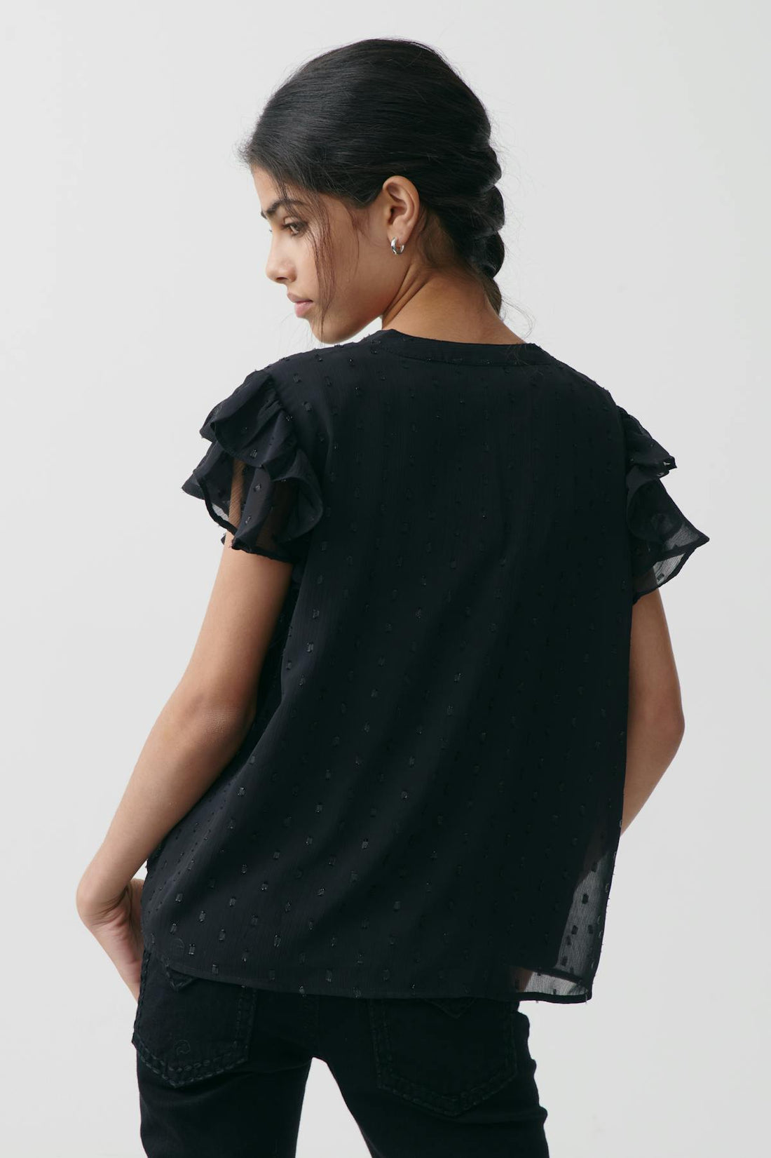 Y frill top - Noir