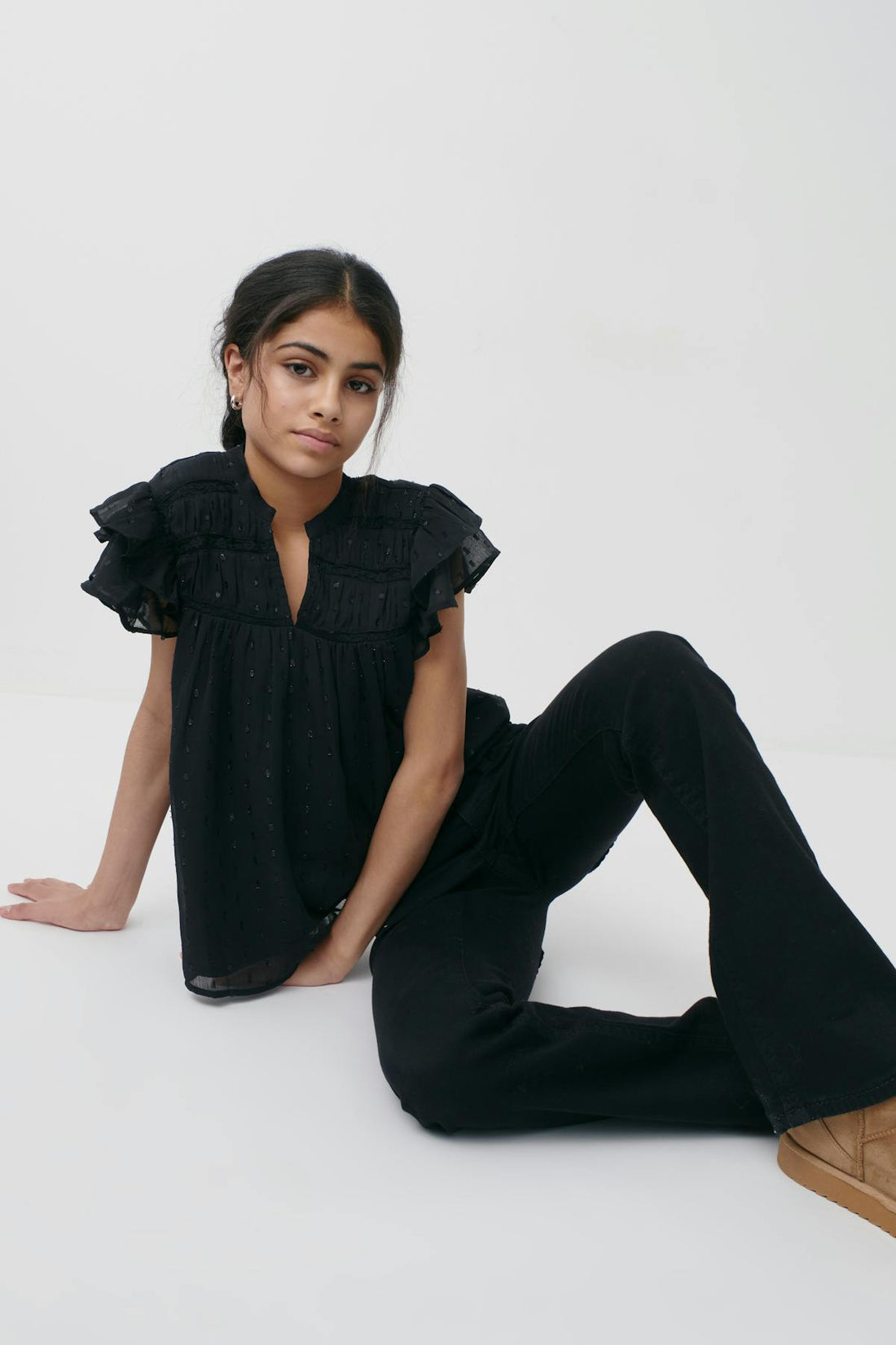 Y frill top - Noir