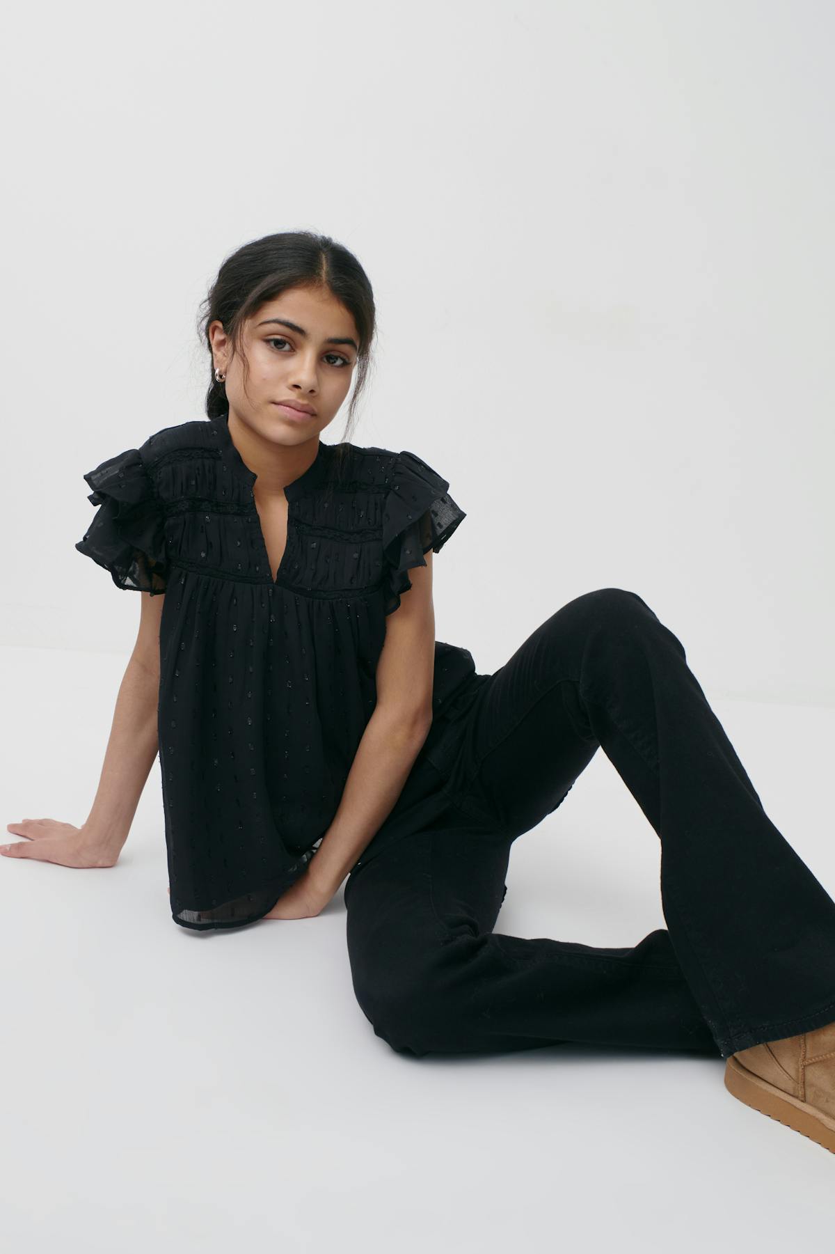 Y frill top - Noir