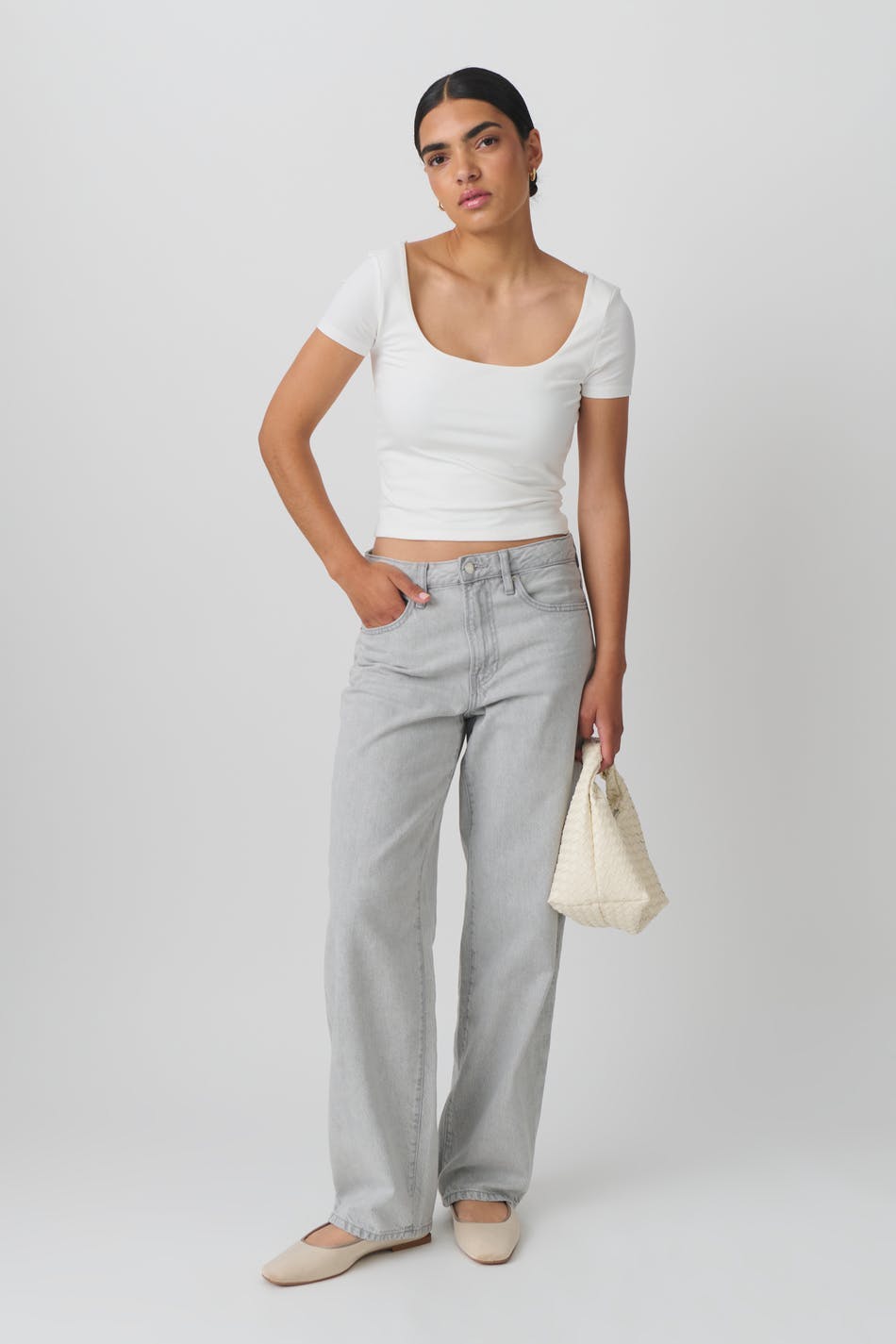 Short sleeve tight top - Blanc cassé
