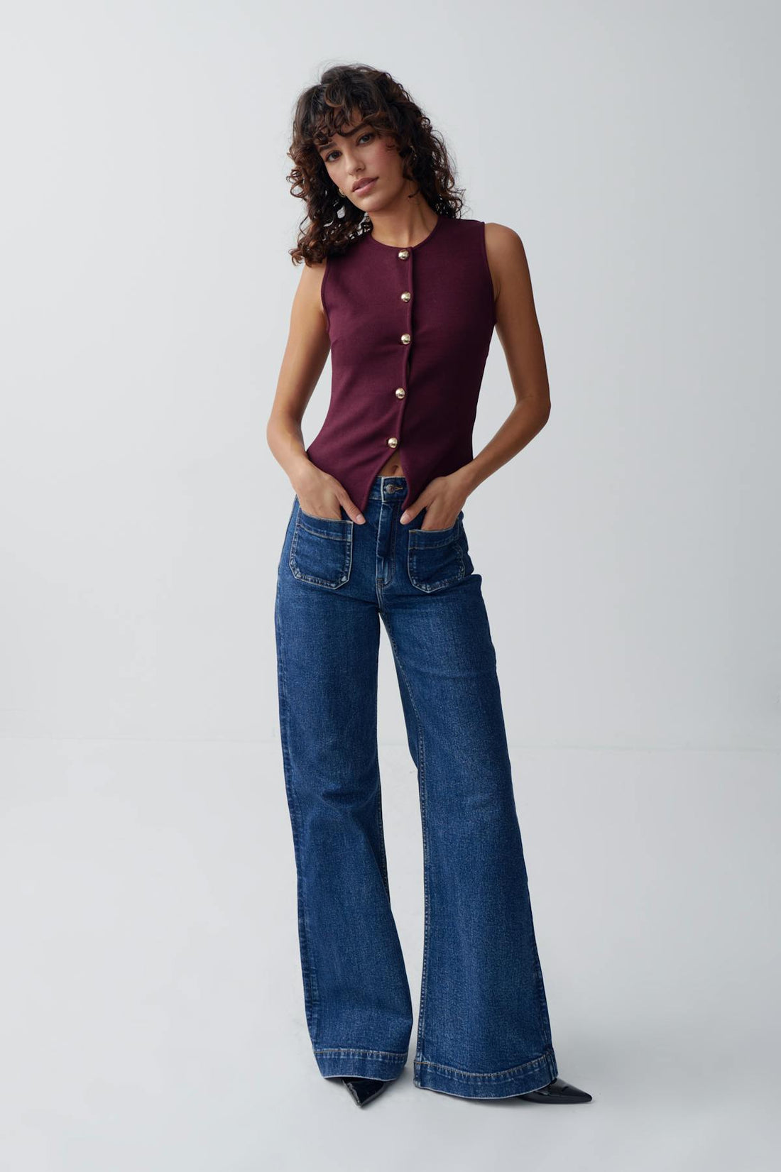 Front pocket flare jeans - Mid blue
