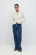 knitted tie cardigan - Lt grey melange
