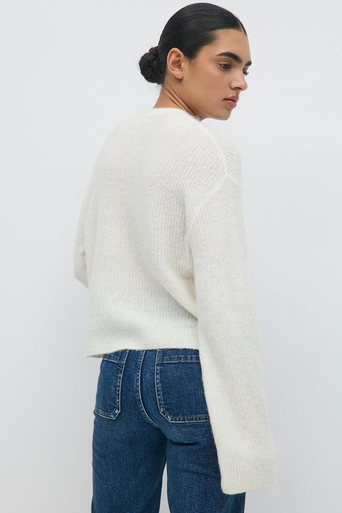knitted tie cardigan - Lt grey melange