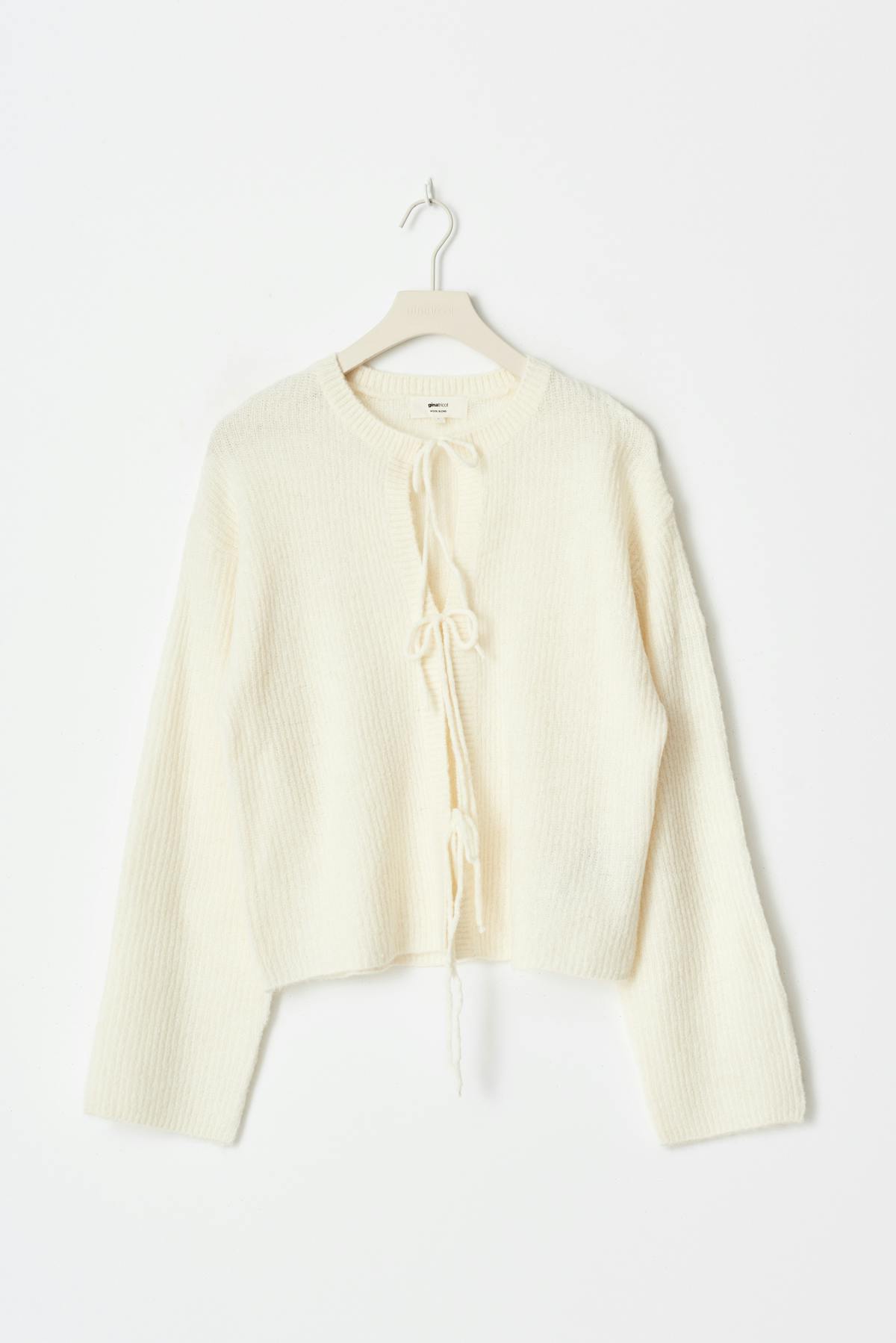 knitted tie cardigan - Lt grey melange
