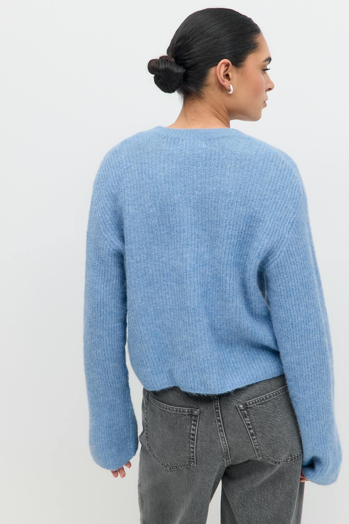 knitted tie cardigan - Dk grey melange