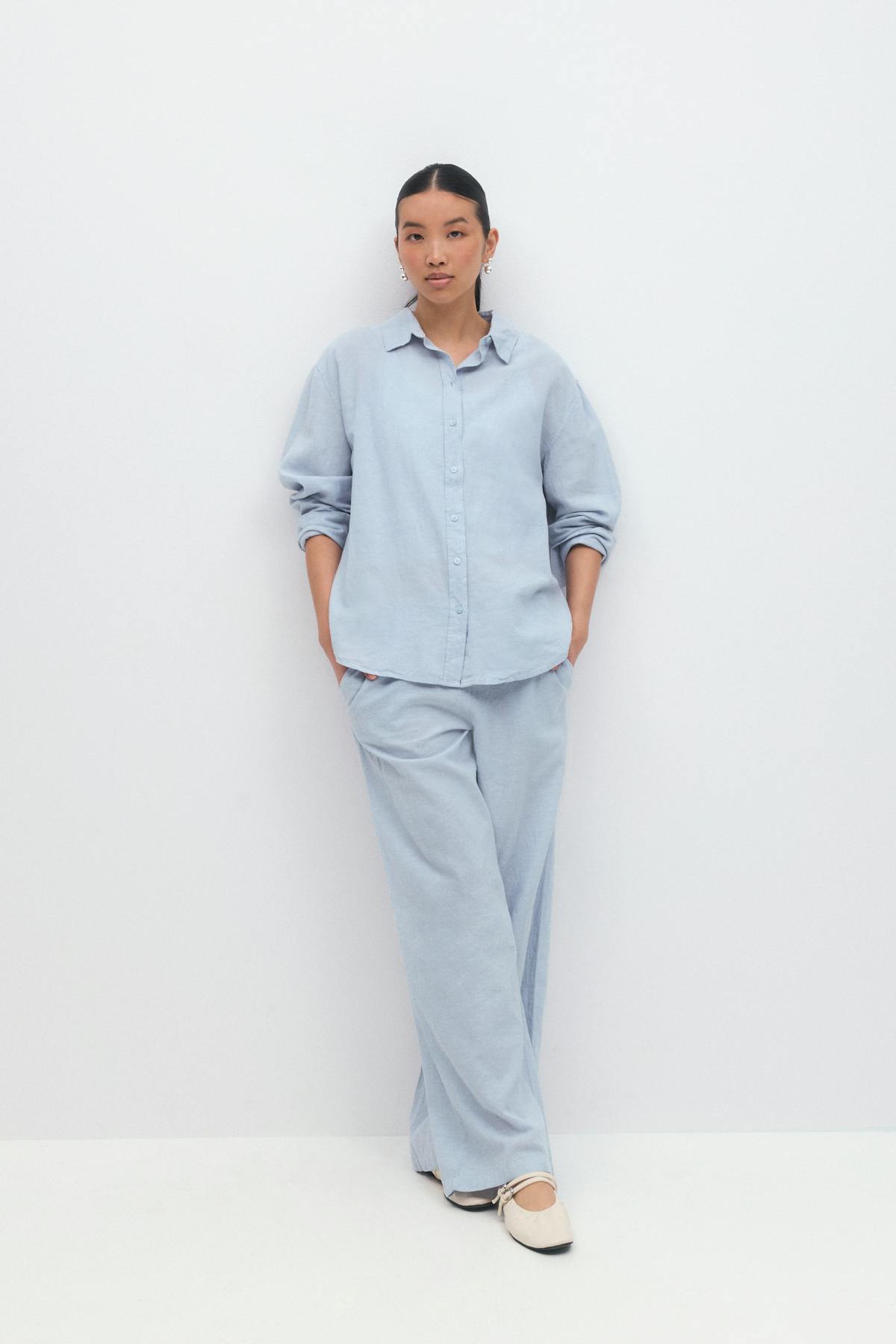 Linen blend shirt - Blue stripe