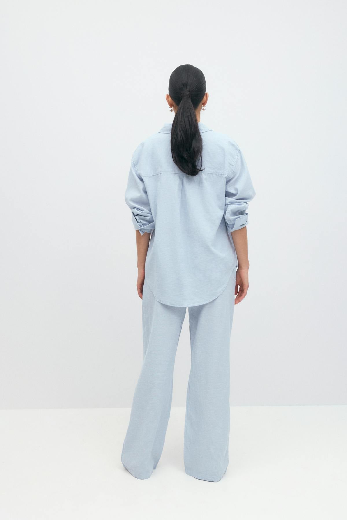 Linen blend shirt - Blue stripe