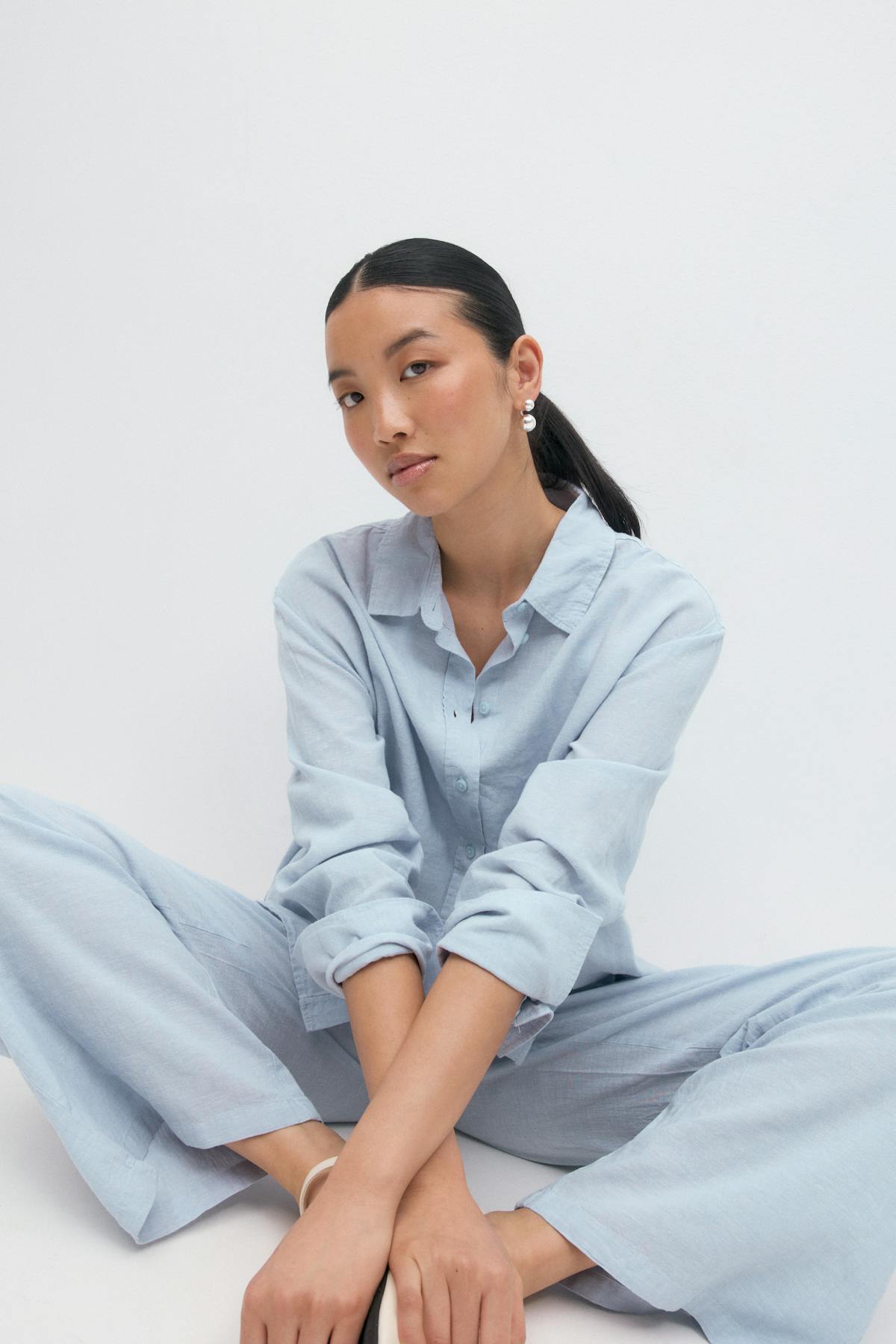 Linen blend shirt - Blue stripe