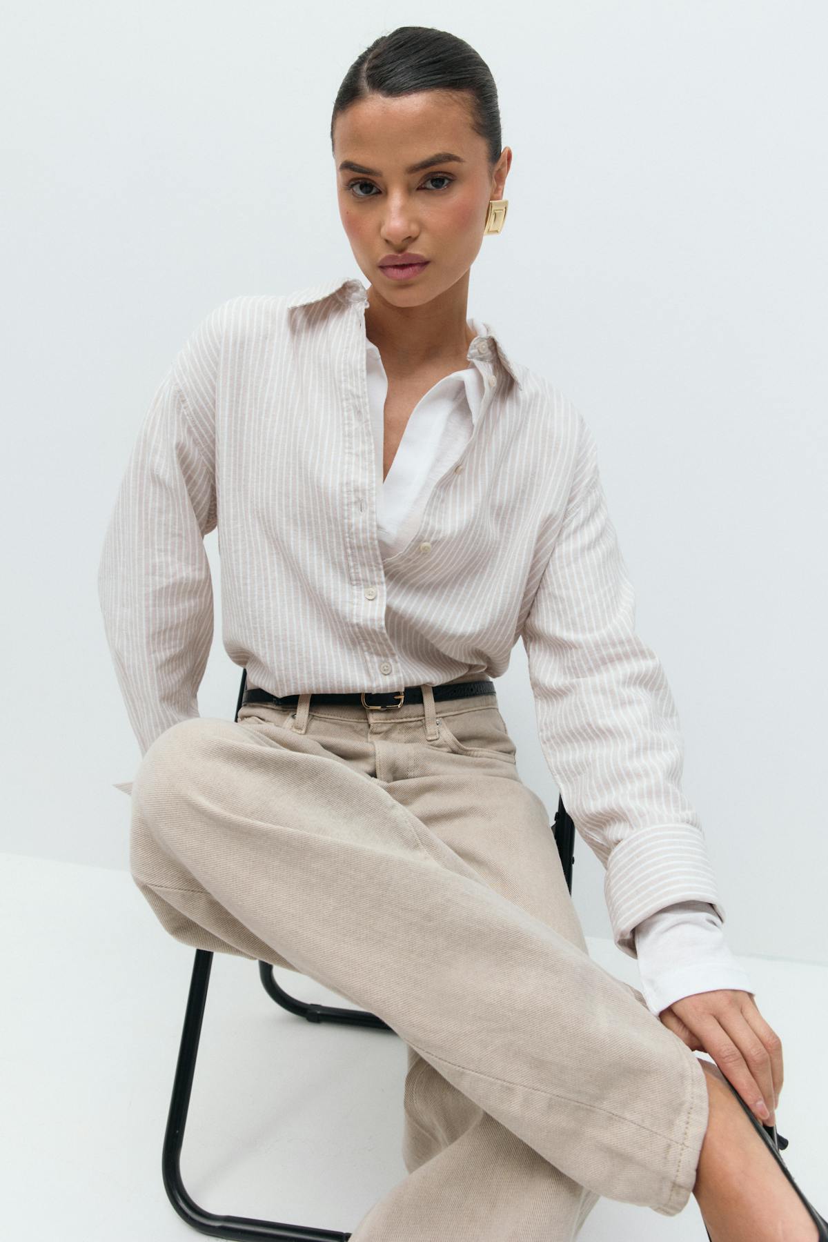 Linen blend shirt - Pink stripe