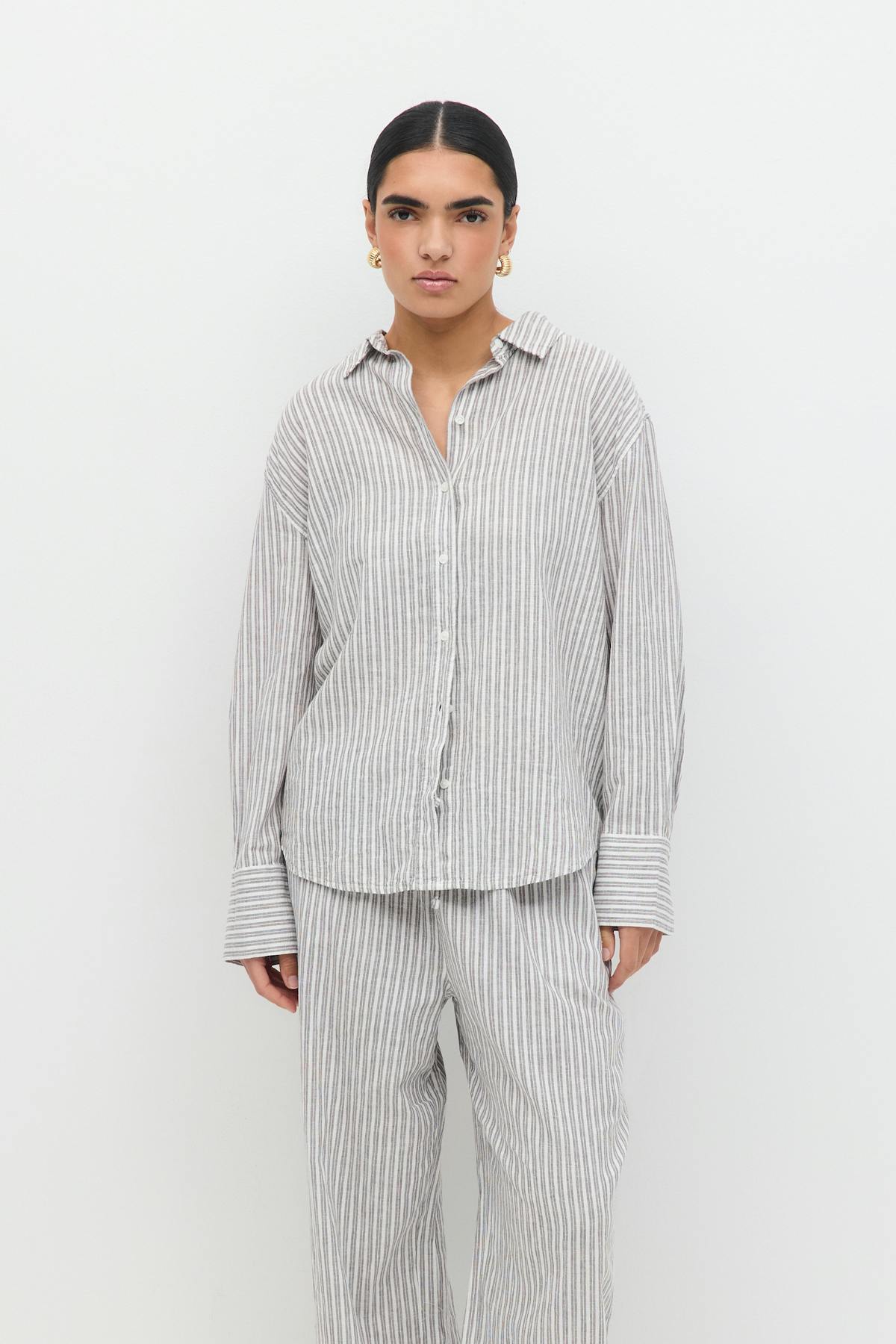 Linen blend shirt - Beige stripe